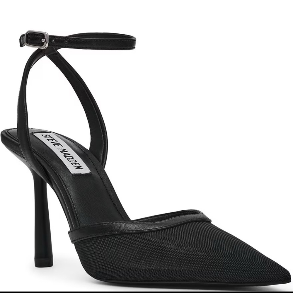 Steve Madden Alliance Black Mesh Ankle Strap Heels